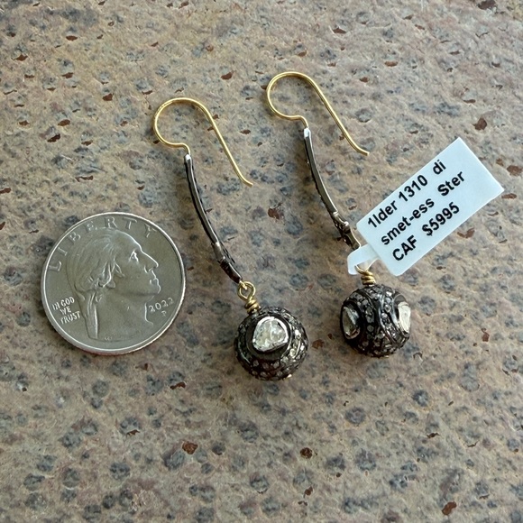 Elegant 14kt. Yellow Gold & Sterling Silver Diamond Dangle Earrings - Picture 12 of 12